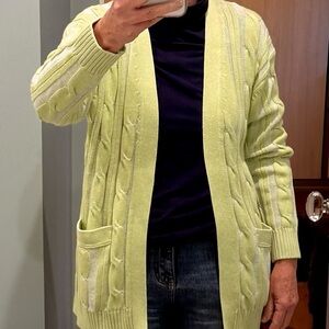 EUC Margaret O’Leary Lime Green Cable Knit Sweater